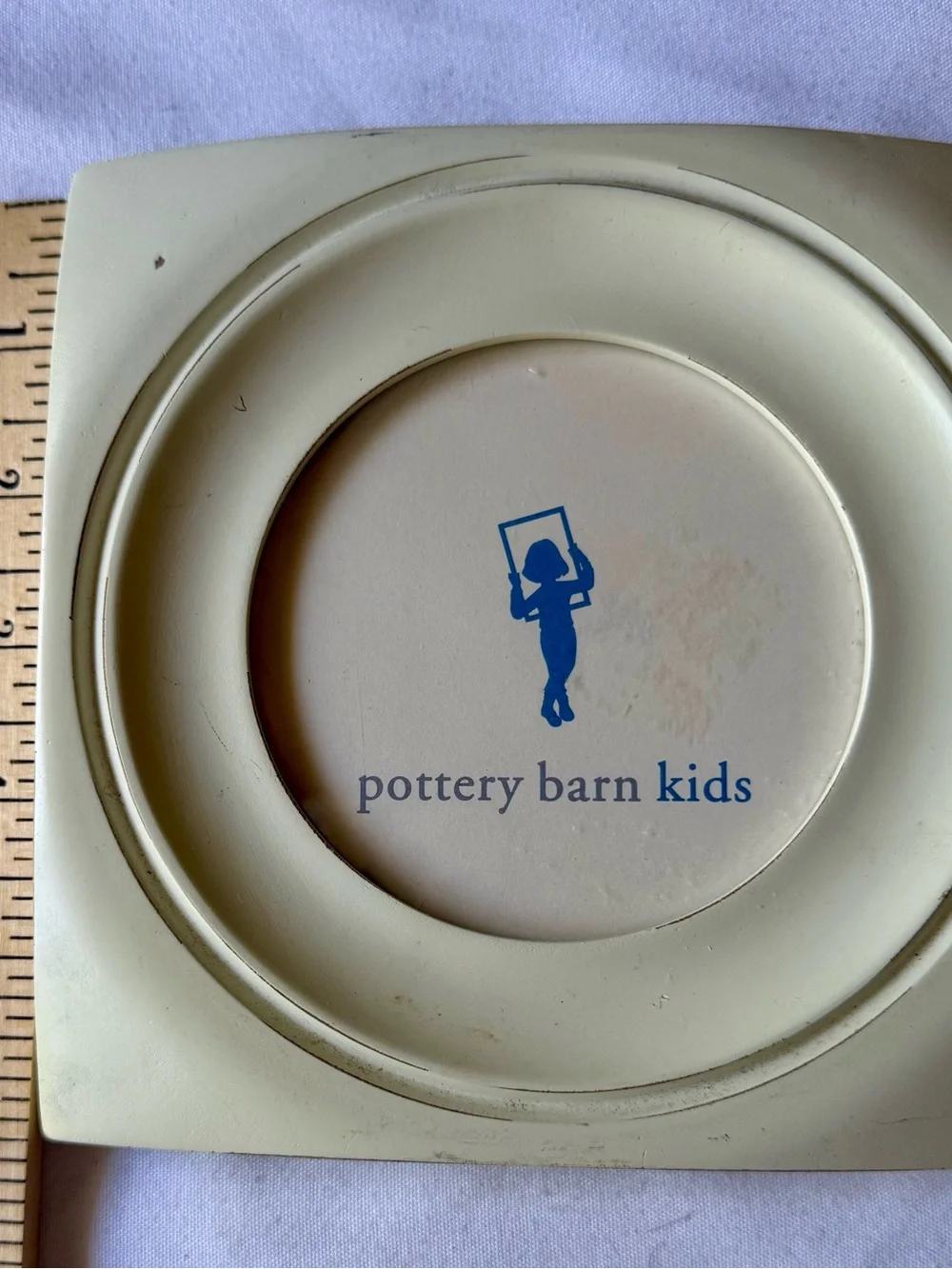 White Pottery Barn Kids Wooden Square Picture Frame with Circle Opening